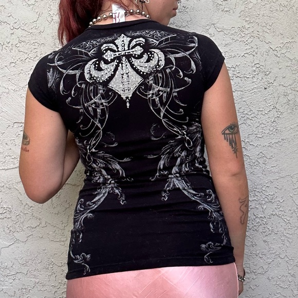 Cyber Goth Diamanté Embellished Baby Tee - Picture 8 of 10